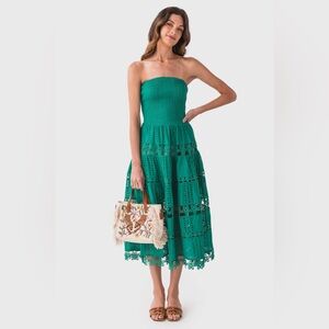 Strut & Bolt eyelet maxi midi dress smock flowers emerald tube dtrapless crochet
